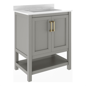 Pemberly Row 30&quot Bathroom Vanity with Sink Open Storage & Gold Hardware in Gray