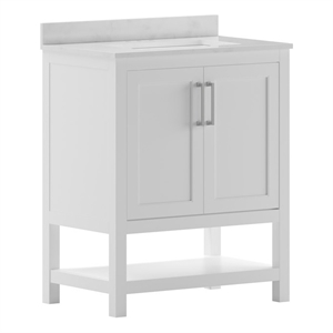 Pemberly Row 30&quot Bathroom Vanity with Undermount Sink & Open Storage Shelf-White