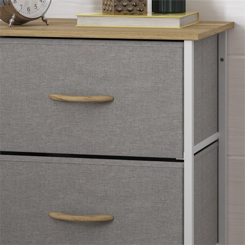 Pemberly Row 4 Drawer Dresser in Oak Wood Top/White Iron Frame/Beige Drawers