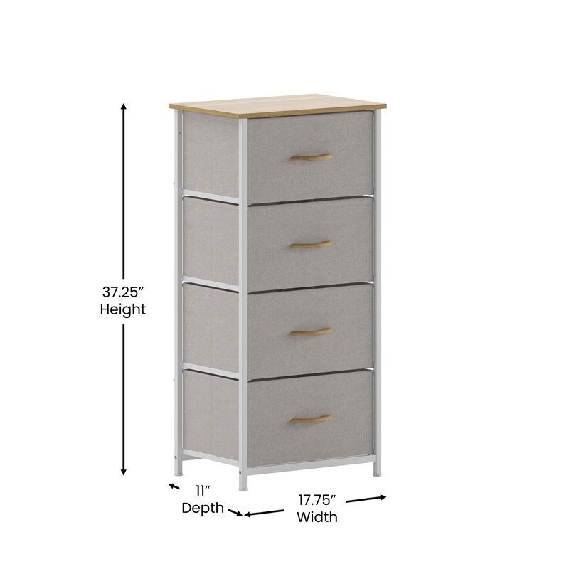 Pemberly Row 4 Drawer Dresser in Oak Wood Top/White Iron Frame/Beige Drawers