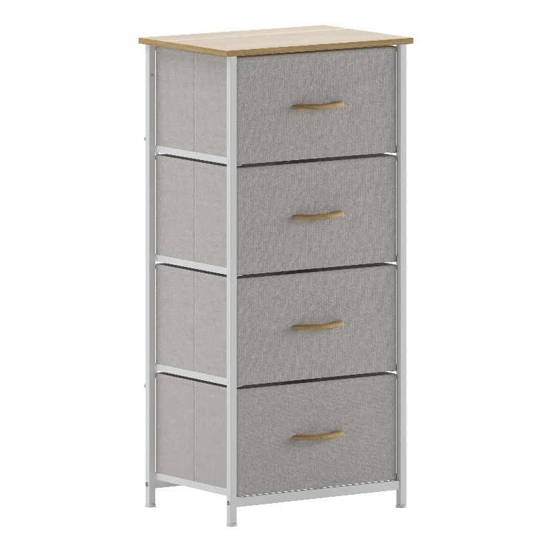 Pemberly Row 4 Drawer Dresser in Oak Wood Top/White Iron Frame/Beige Drawers