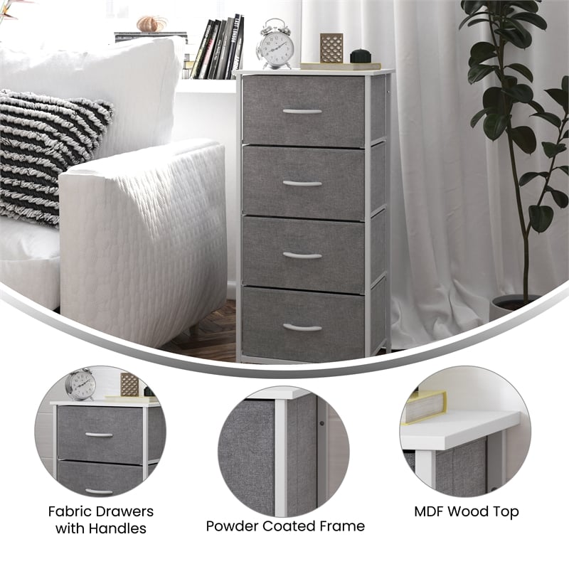 Pemberly Row Contemporary 4 Drawer Dresser in White Wood Top/Gray