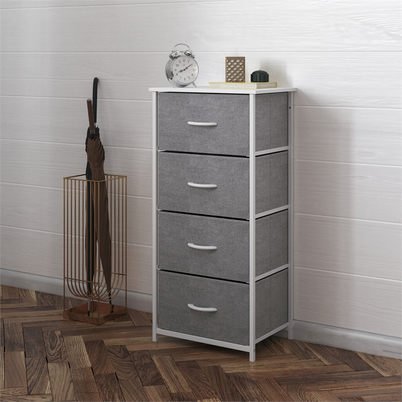 Pemberly Row Contemporary 4 Drawer Dresser in White Wood Top/Gray