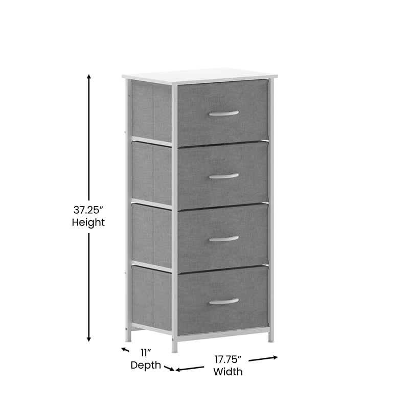 Pemberly Row Contemporary 4 Drawer Dresser in White Wood Top/Gray