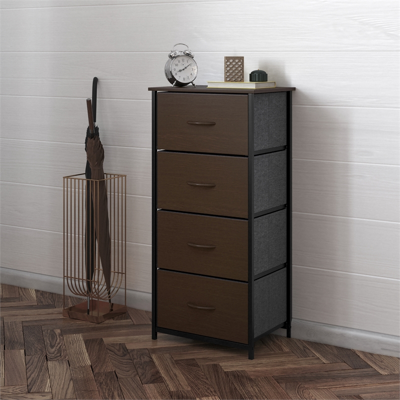 Pemberly Row 4 Drawer Dresser in Brown Wood Top/Black Iron Frame