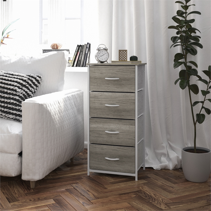 Pemberly Row 4 Drawer Dresser in Natural Wood Top/White Iron Frame