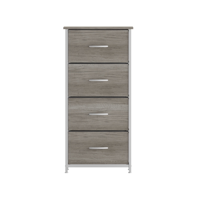 Pemberly Row 4 Drawer Dresser in Natural Wood Top/White Iron Frame