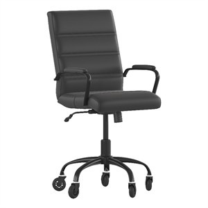 Pemberly Row Executive Chair with Black Frame & Arms on Skate Wheels-Black