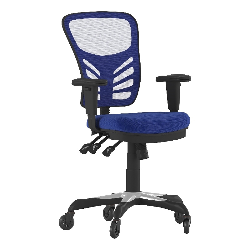 Pemberly Row Mid-Back Ergonomic Multifunction Mesh Chair with Wheels in Blue