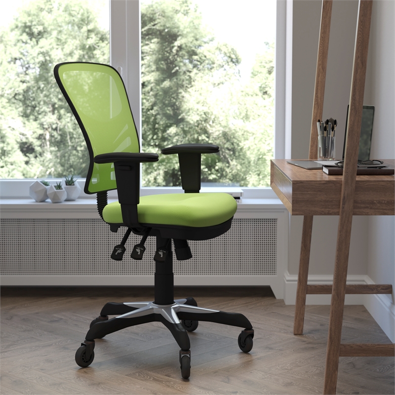 Pemberly Row Mid-Back Ergonomic Multifunction Mesh Chair with Wheels in Green