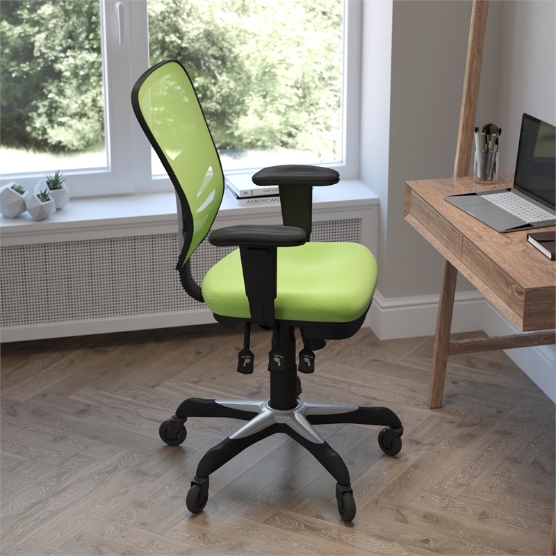 Pemberly Row Mid-Back Ergonomic Multifunction Mesh Chair with Wheels in Green