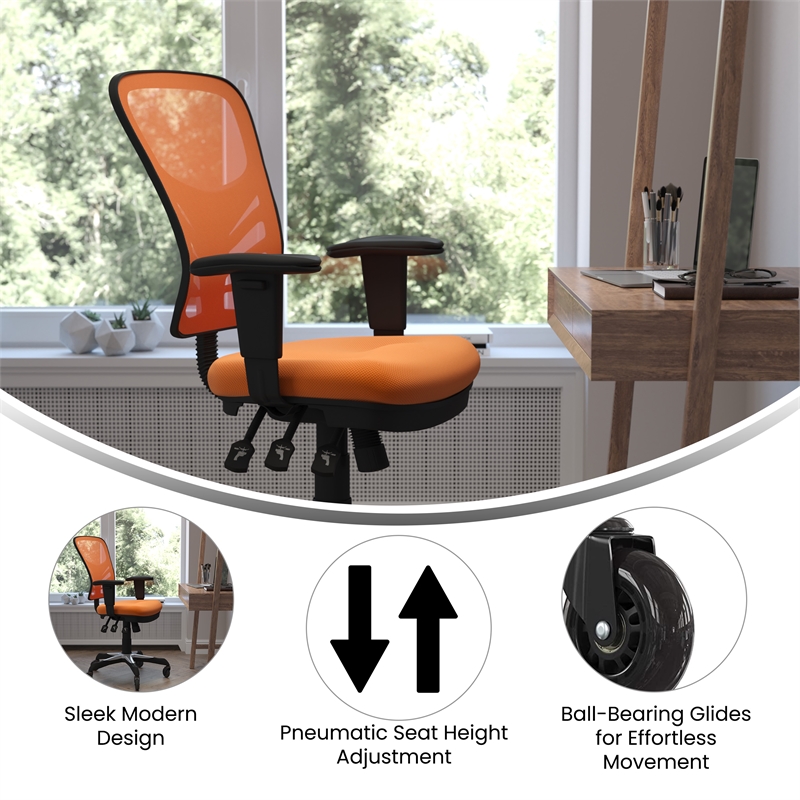 Pemberly Row Mid-Back Ergonomic Multifunction Mesh Chair with Wheels in Orange