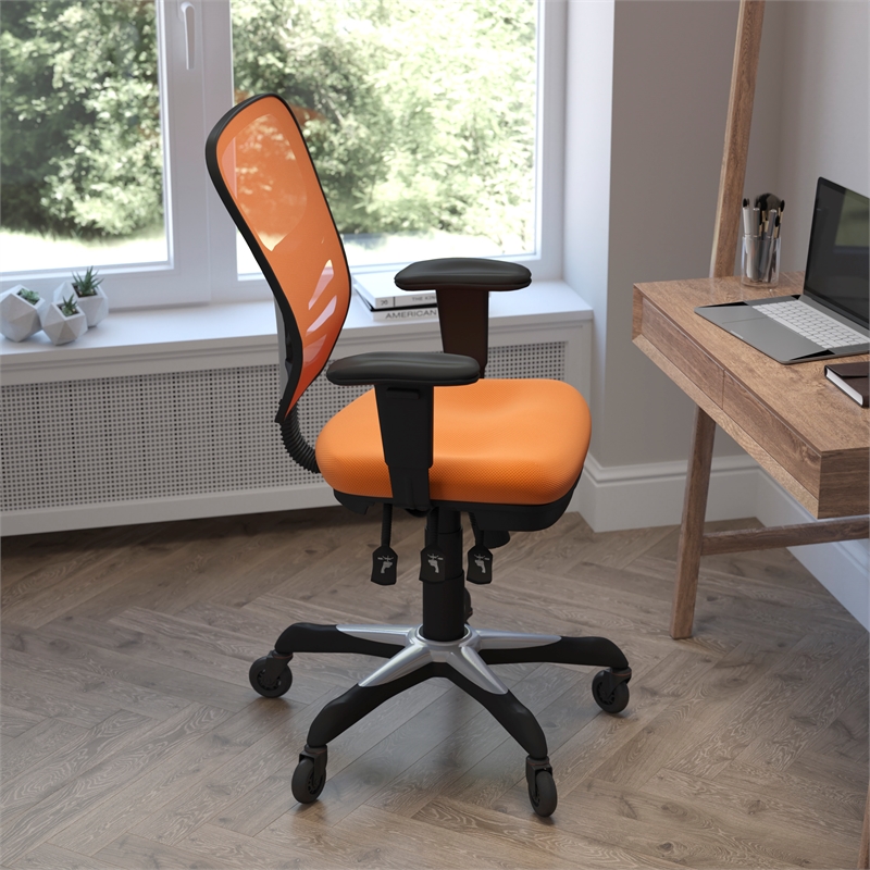 Pemberly Row Mid-Back Ergonomic Multifunction Mesh Chair with Wheels in Orange