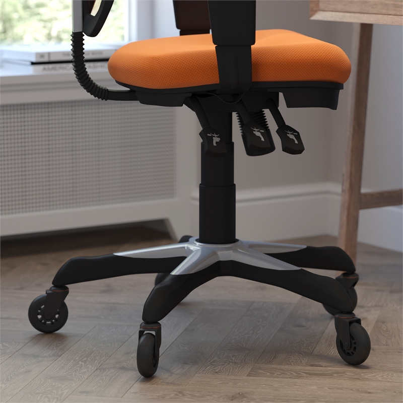 Pemberly Row Mid-Back Ergonomic Multifunction Mesh Chair with Wheels in Orange