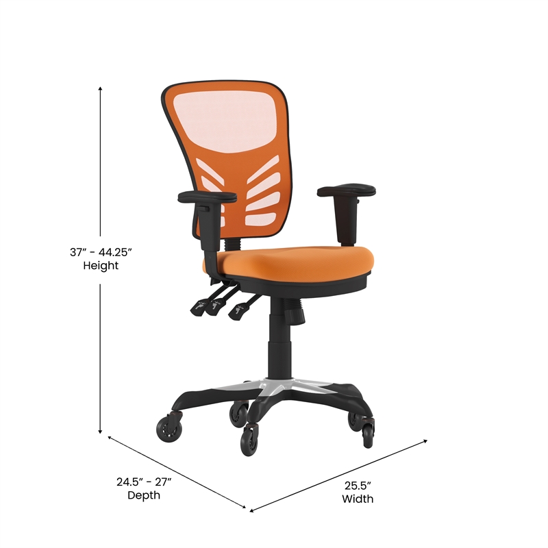 Pemberly Row Mid-Back Ergonomic Multifunction Mesh Chair with Wheels in Orange