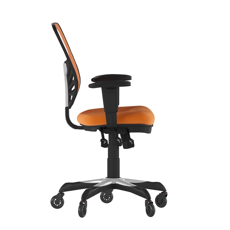 Pemberly Row Mid-Back Ergonomic Multifunction Mesh Chair with Wheels in Orange