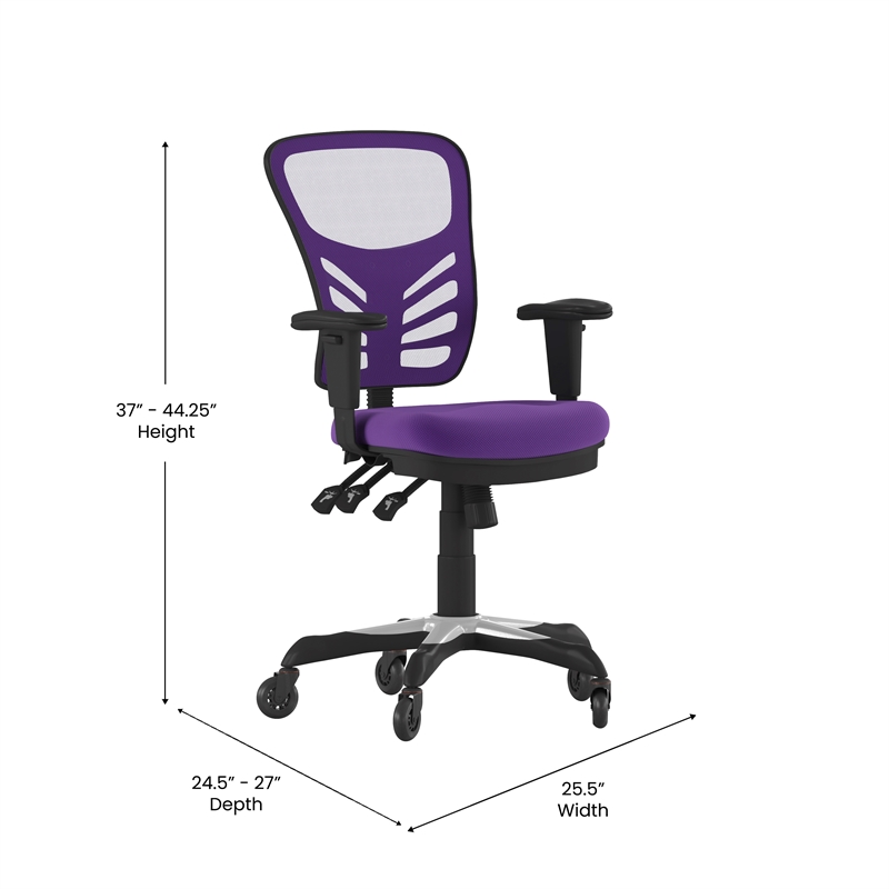 Pemberly Row Mid-Back Ergonomic Multifunction Mesh Chair with Wheels in Purple