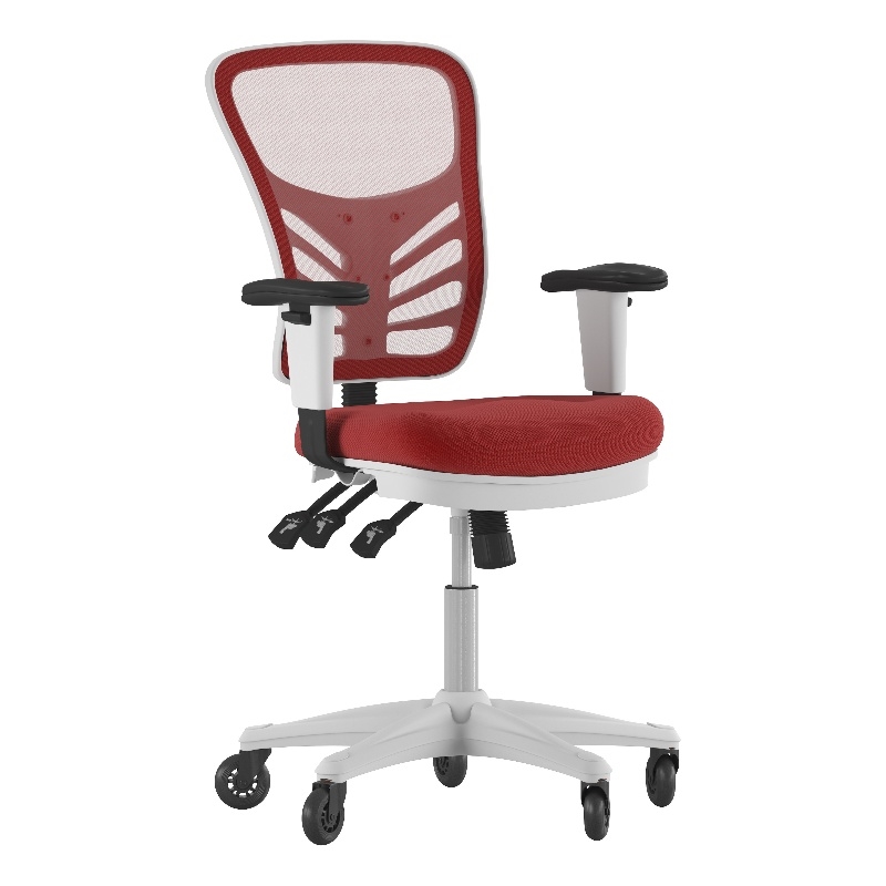 Pemberly Row Mid-Back Ergonomic Multifunction Mesh Chair with Wheels in Red