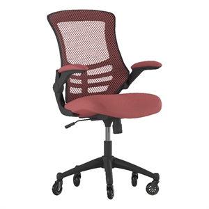 Pemberly Row Ergonomic Swivel Task Chair with Roller Wheels & Flip Up Arms-Red