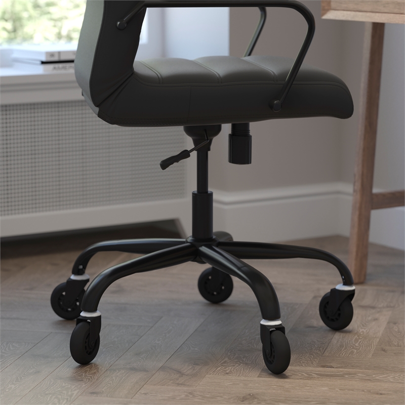 Pemberly Row Executive Chair with Black Frame & Arms on Skate Wheels in Black