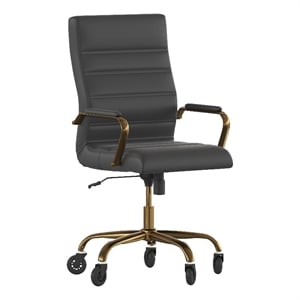 Pemberly Row Executive Chair with Gold Frame & Arms on Skate Wheels in Black