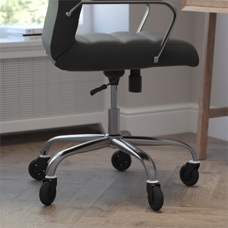 Pemberly Row Executive Chair with Chrome Frame & Arms on Skate Wheels in Black