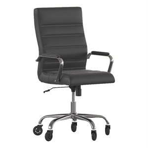 Pemberly Row Executive Chair with Chrome Frame & Arms on Skate Wheels in Black