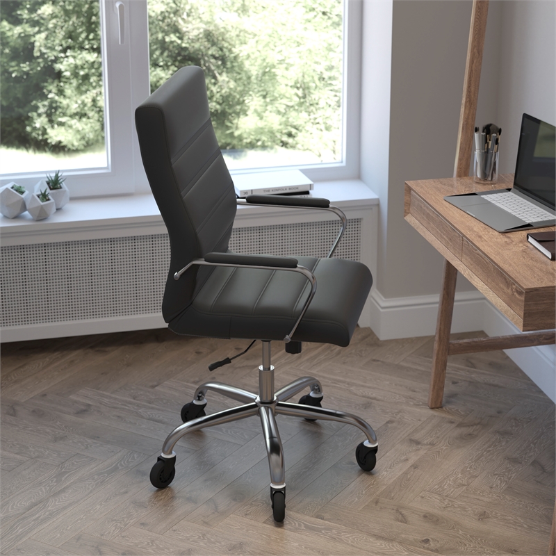 Pemberly Row Executive Chair with Chrome Frame & Arms on Skate Wheels in Black