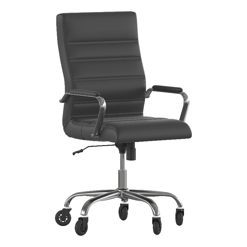 Pemberly Row Executive Chair with Chrome Frame & Arms on Skate Wheels in Black