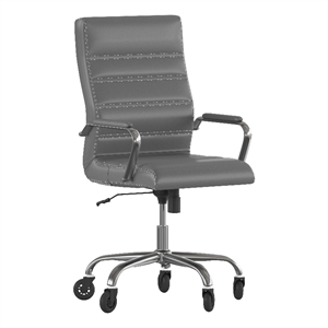 Pemberly Row Executive Chair with Chrome Frame & Arms on Skate Wheels in Gray