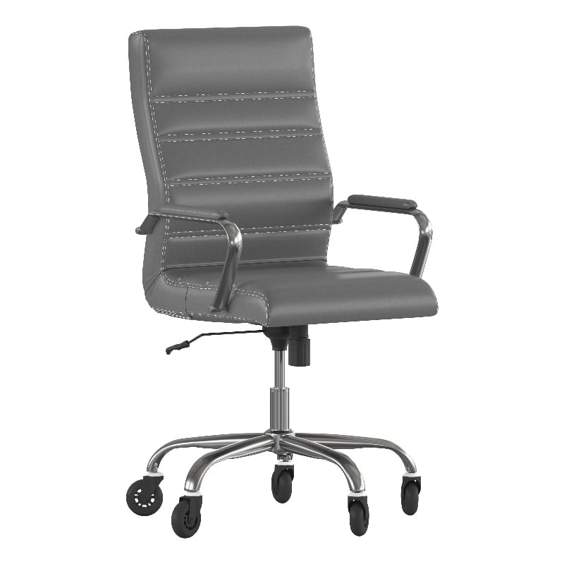Pemberly Row Executive Chair with Chrome Frame & Arms on Skate Wheels in Gray