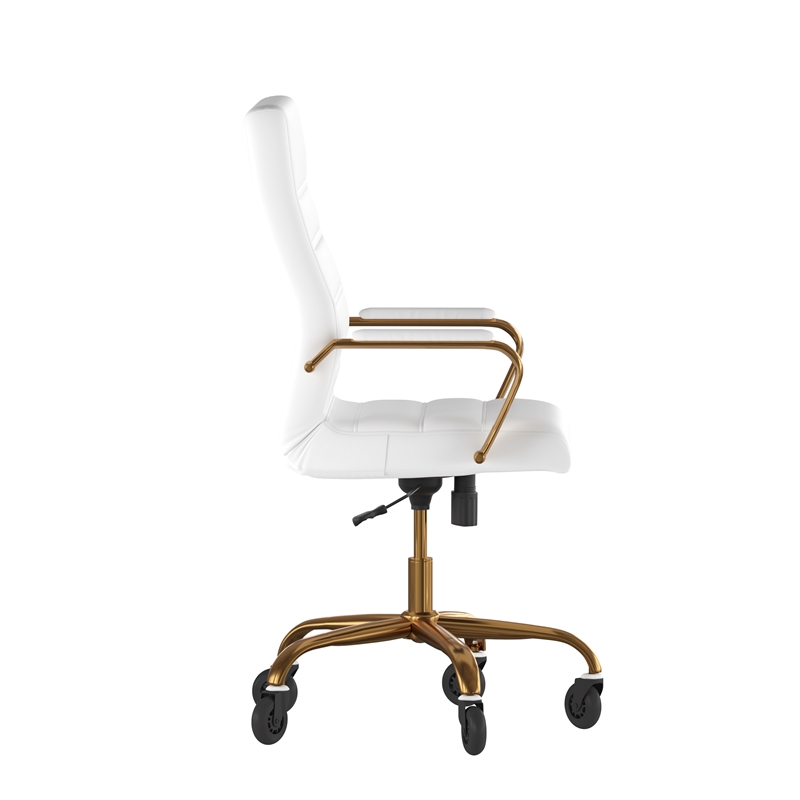 Pemberly Row Executive Chair with Gold Frame & Arms on Skate Wheels in White