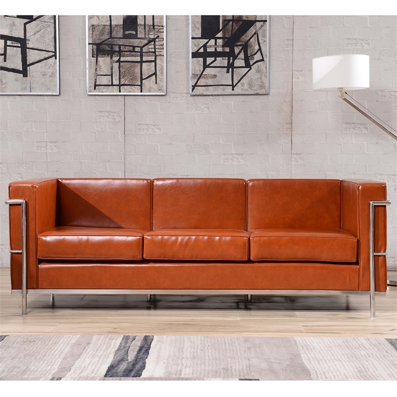 Pemberly Row Modern / Contemporary Faux Leather Sofa in Orange