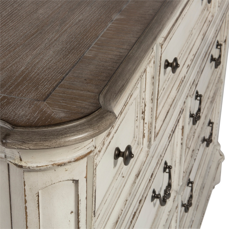 Pemberly Row Contemporary 7-Drawers Dresser Antique White/Weathered Bark