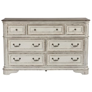 Pemberly Row Contemporary 7-Drawers Dresser Antique White/Weathered Bark