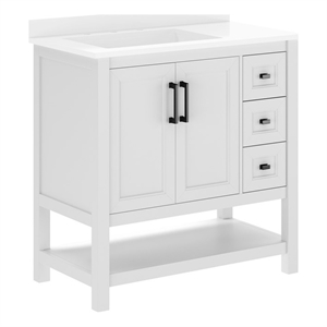 Pemberly Row 36&quot Bathroom Vanity with Sink Open Storage & Storage Drawers-White