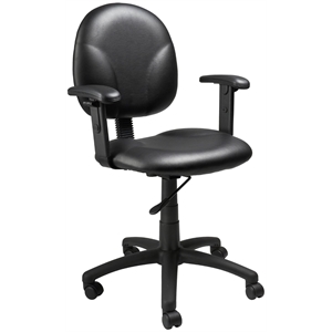 Pemberly Row Faux Leather Wide Seat Office Swivel Chair with Arms in Black