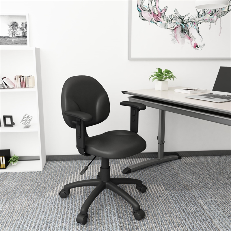 Pemberly Row Faux Leather Wide Seat Office Swivel Chair with Arms in Black