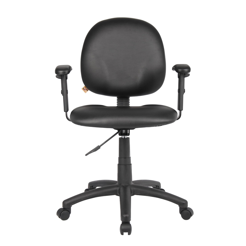 Pemberly Row Faux Leather Wide Seat Office Swivel Chair with Arms in Black