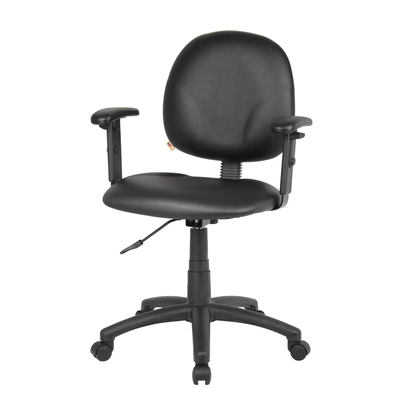 Pemberly Row Faux Leather Wide Seat Office Swivel Chair with Arms in Black