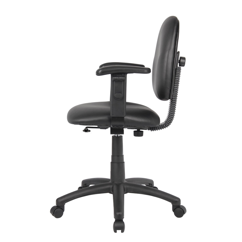 Pemberly Row Faux Leather Wide Seat Office Swivel Chair with Arms in Black