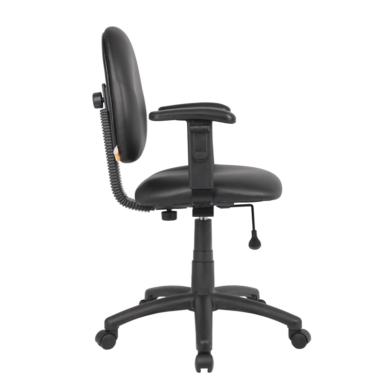 Pemberly Row Faux Leather Wide Seat Office Swivel Chair with Arms in Black