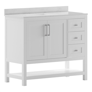 Pemberly Row 42&quot Bathroom Vanity with Sink Open Storage & Storage Drawers-White