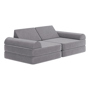 Pemberly Row 56&quot Foam Modular Kids Play Couch with 6 Sectional Sofa Pieces-Gray