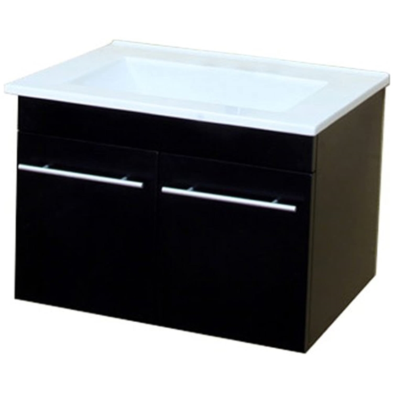 Pemberly Row 2-Door Modern Single Wall Mount Sink Solid Wood Vanity in Black