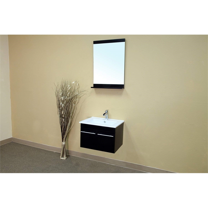Pemberly Row 2-Door Modern Single Wall Mount Sink Solid Wood Vanity in Black