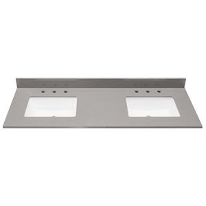 Pemberly Row 61&quot Composite Stone Vanity Top in Concrete Gray with White Basins