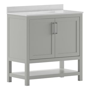 Pemberly Row 36&quot Bathroom Vanity with Undermount Sink & Open Storage Shelf-Gray