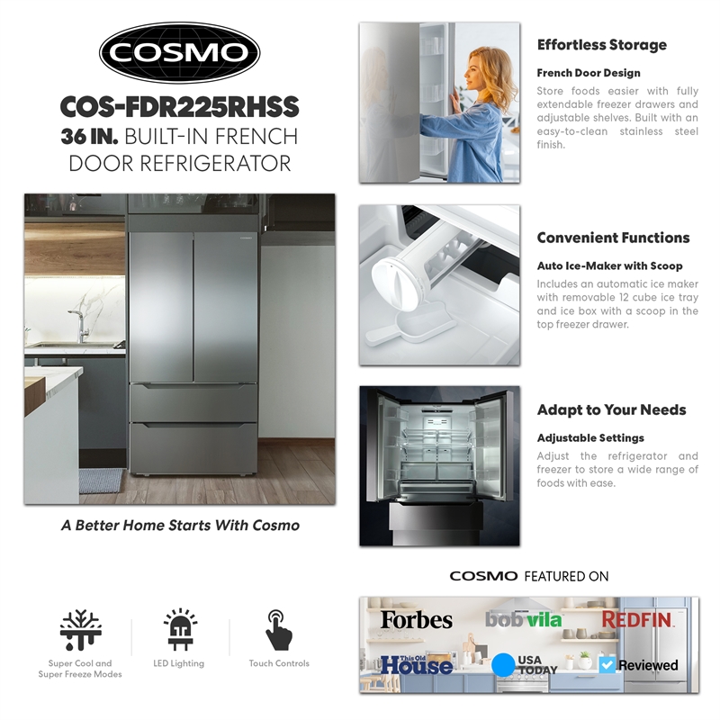 Pemberly Row 22.5 cu. ft. 4-Door French Door Refrigerator in Stainless Steel