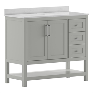 Pemberly Row 42&quot Bathroom Vanity with Sink Open Storage & Storage Drawers-Gray
